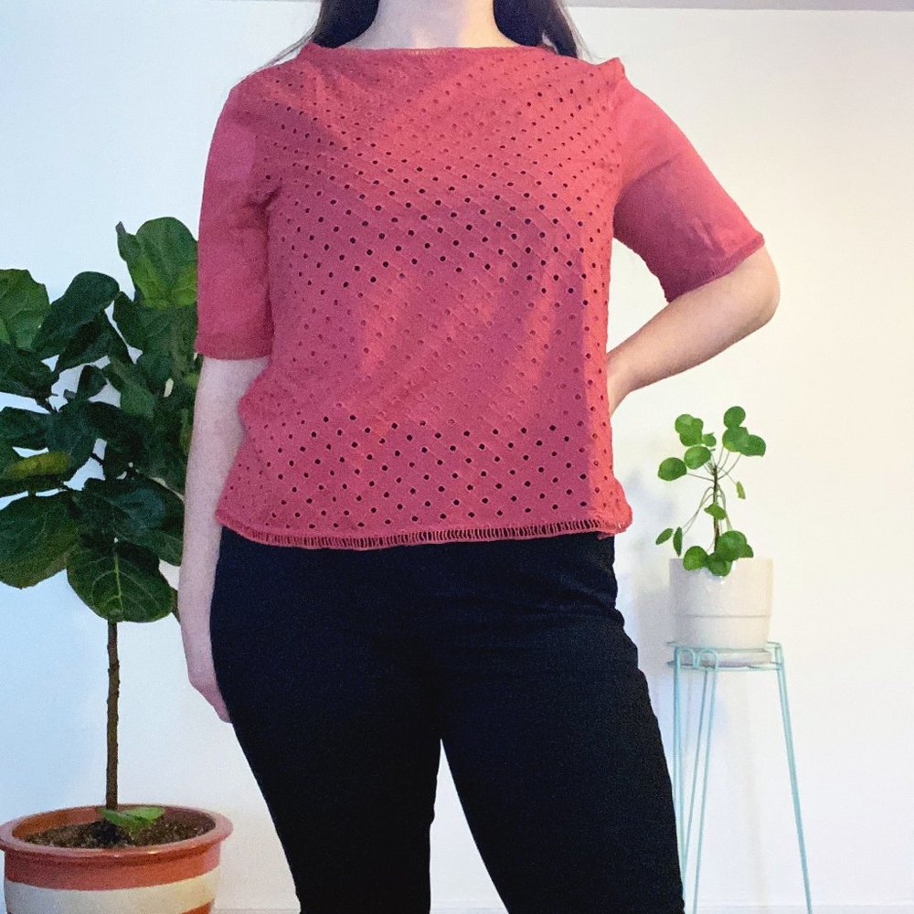 NEW LOFT Pink Eyelet Lace Top Size XXL